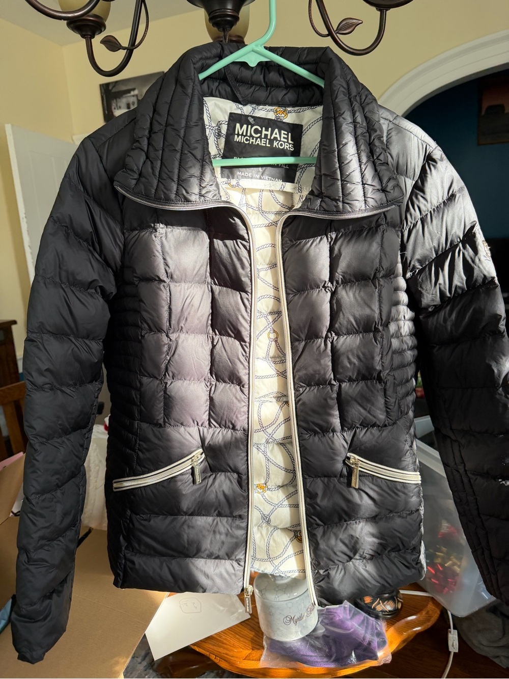 Michael Kors Black Quilted Packable Puffer Jacket with Contrast Trim